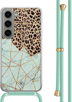Casimoda Samsung Galaxy S23 hoesje met mint koord - Luipaard marmer mint