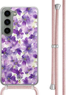 Casimoda Samsung Galaxy S23 hoesje met rosegoud koord - Floral violet Paars