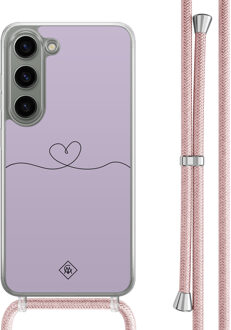 Casimoda Samsung Galaxy S23 hoesje met rosegoud koord - Hart lila Paars