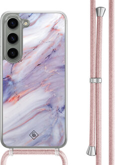 Casimoda Samsung Galaxy S23 hoesje met rosegoud koord - Marmer paars