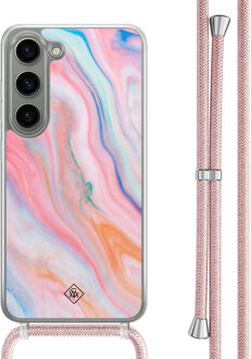 Casimoda Samsung Galaxy S23 hoesje met rosegoud koord - Pink glam Roze