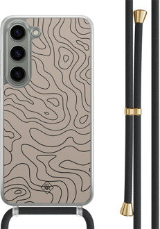 Casimoda Samsung Galaxy S23 hoesje met zwart koord - Abstract lines Bruin/beige