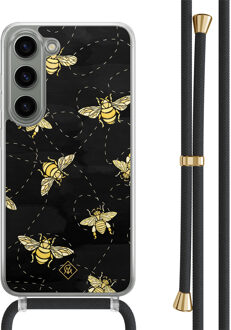 Casimoda Samsung Galaxy S23 hoesje met zwart koord - Bee happy Zwart, Goudkleurig