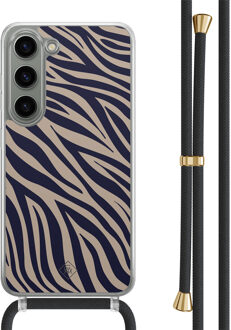 Casimoda Samsung Galaxy S23 hoesje met zwart koord - Chevron navy Blauw