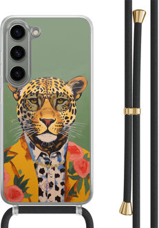 Casimoda Samsung Galaxy S23 hoesje met zwart koord - Luipaard hipster Groen