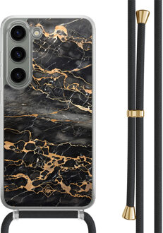 Casimoda Samsung Galaxy S23 hoesje met zwart koord - Marmer grijs brons Grijs/zilverkleurig