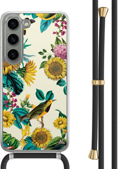 Casimoda Samsung Galaxy S23 hoesje met zwart koord - Sunflowers Geel
