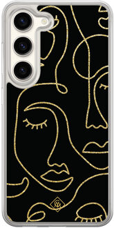 Casimoda Samsung Galaxy S23 hybride hoesje - Abstract faces Zwart, Goudkleurig