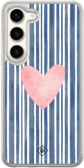 Casimoda Samsung Galaxy S23 hybride hoesje - Hart x streepjes Blauw