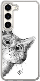 Casimoda Samsung Galaxy S23 hybride hoesje - Kat kiekeboe Wit
