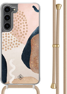 Casimoda Samsung Galaxy S23 Plus hoesje met beige koord - Abstract dots Bruin/beige