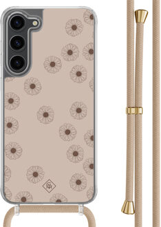 Casimoda Samsung Galaxy S23 Plus hoesje met beige koord - Cute flowers Zwart