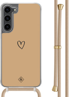 Casimoda Samsung Galaxy S23 Plus hoesje met beige koord - Hart bruin Bruin/beige