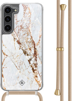 Casimoda Samsung Galaxy S23 Plus hoesje met beige koord - Marmer goud Bruin/beige