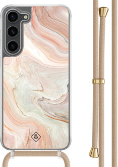 Casimoda Samsung Galaxy S23 Plus hoesje met beige koord - Marmer waves Bruin/beige