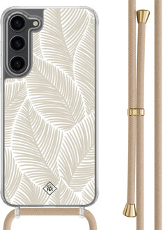 Casimoda Samsung Galaxy S23 Plus hoesje met beige koord - Palm leaves beige Bruin/beige