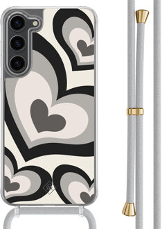 Casimoda Samsung Galaxy S23 Plus hoesje met grijs koord - Hart swirl zwart