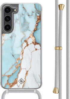 Casimoda Samsung Galaxy S23 Plus hoesje met grijs koord - Marmer lichtblauw