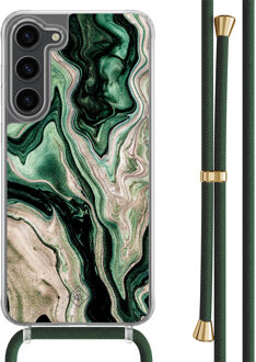 Casimoda Samsung Galaxy S23 Plus hoesje met groen koord - Green waves Zwart