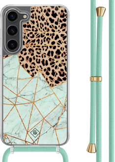 Casimoda Samsung Galaxy S23 Plus hoesje met mint koord - Luipaard marmer mint