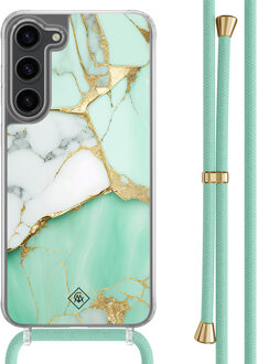 Casimoda Samsung Galaxy S23 Plus hoesje met mint koord - Marmer mintgroen