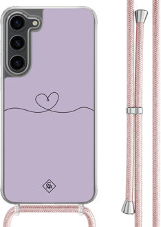 Casimoda Samsung Galaxy S23 Plus hoesje met rosegoud koord - Hart lila Paars