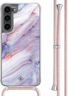 Casimoda Samsung Galaxy S23 Plus hoesje met rosegoud koord - Marmer paars