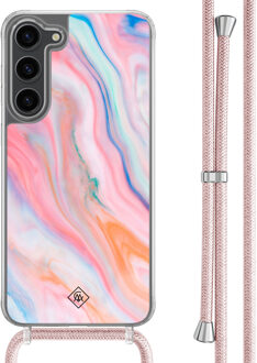 Casimoda Samsung Galaxy S23 Plus hoesje met rosegoud koord - Pink glam Roze