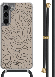 Casimoda Samsung Galaxy S23 Plus hoesje met zwart koord - Abstract lines Bruin/beige