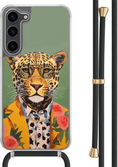 Casimoda Samsung Galaxy S23 Plus hoesje met zwart koord - Luipaard hipster Multi