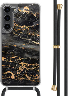 Casimoda Samsung Galaxy S23 Plus hoesje met zwart koord - Marmer grijs brons Grijs/zilverkleurig