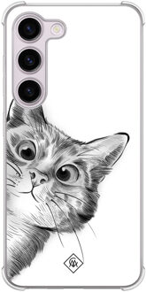 Casimoda Samsung Galaxy S23 Plus shockproof hoesje - Kat kiekeboe Grijs/zilverkleurig