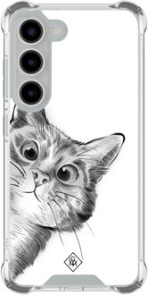 Casimoda Samsung Galaxy S23 shockproof hoesje - Kat kiekeboe Grijs/zilverkleurig