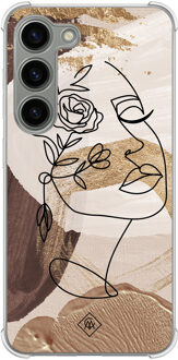 Casimoda Samsung Galaxy S23 siliconen shockproof hoesje - Abstract gezicht bruin Bruin/beige