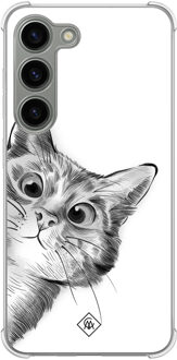 Casimoda Samsung Galaxy S23 siliconen shockproof hoesje - Kat kiekeboe Wit