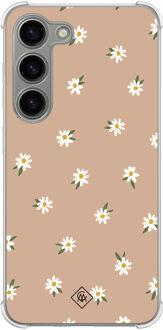 Casimoda Samsung Galaxy S23 siliconen shockproof hoesje - Sweet daisies Bruin/beige
