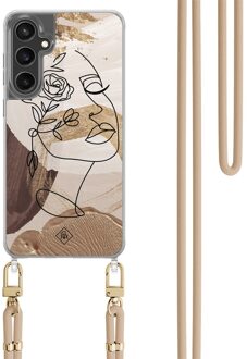 Casimoda Samsung Galaxy S24 FE hoesje met beige koord - Abstract gezicht bruin Bruin/beige