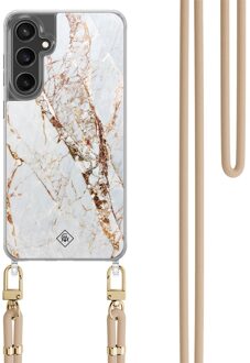Casimoda Samsung Galaxy S24 FE hoesje met beige koord - Marmer goud Goudkleurig