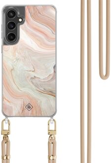 Casimoda Samsung Galaxy S24 FE hoesje met beige koord - Marmer waves Bruin/beige