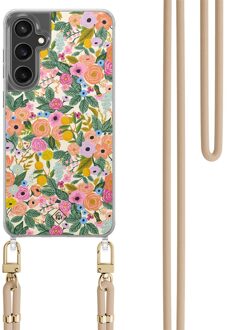 Casimoda Samsung Galaxy S24 FE hoesje met beige koord - Pink garden Roze