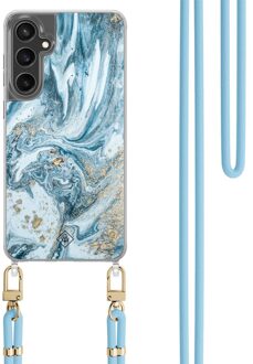 Casimoda Samsung Galaxy S24 FE hoesje met blauw koord - Marble sea