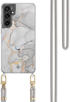 Casimoda Samsung Galaxy S24 FE hoesje met grijs koord - Marmer grijs Grijs/zilverkleurig