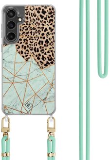Casimoda Samsung Galaxy S24 FE hoesje met mint koord - Luipaard marmer mint