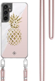 Casimoda Samsung Galaxy S24 FE hoesje met rosegoud koord - Ananas Roze