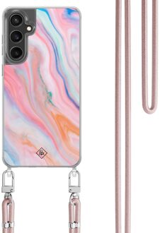 Casimoda Samsung Galaxy S24 FE hoesje met rosegoud koord - Pink glam Roze