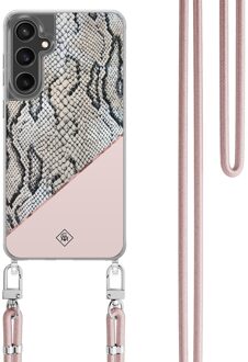 Casimoda Samsung Galaxy S24 FE hoesje met rosegoud koord - Snake print Roze