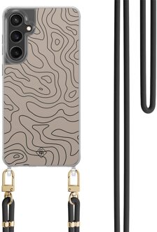 Casimoda Samsung Galaxy S24 FE hoesje met zwart koord - Abstract lines Bruin/beige