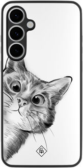 Casimoda Samsung Galaxy S24 FE hoesje - Peekaboo kat Grijs/zilverkleurig