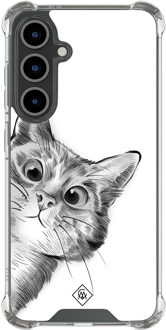Casimoda Samsung Galaxy S24 FE shockproof hoesje - Kat kiekeboe Grijs/zilverkleurig