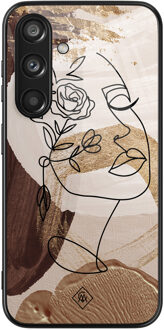 Casimoda Samsung Galaxy S24 glazen hardcase - Abstract gezicht bruin Bruin/beige